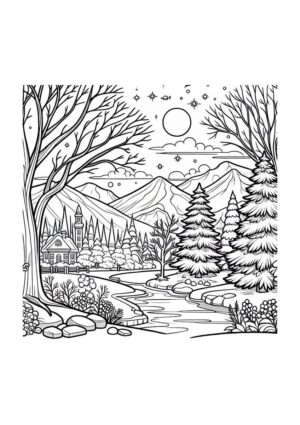 Bergdorf Winter Malvorlage