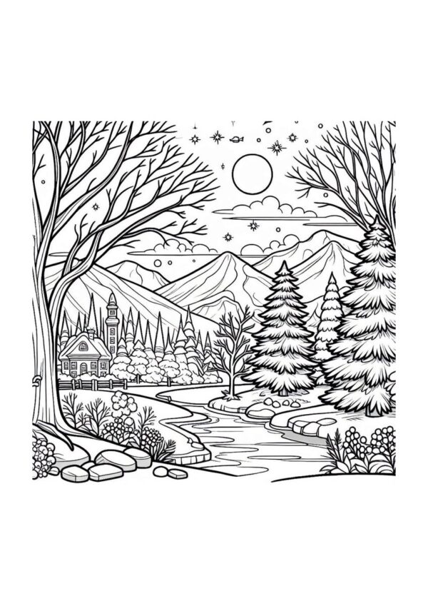 Bergdorf Winter Malvorlage