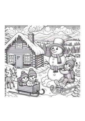 Kinder spielen im Winter Malvorlage