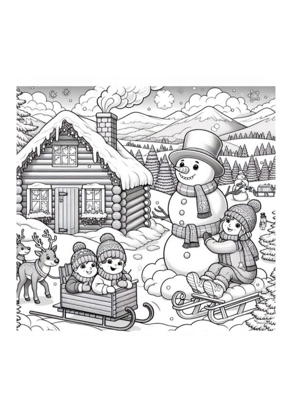 Kinder spielen im Winter Malvorlage