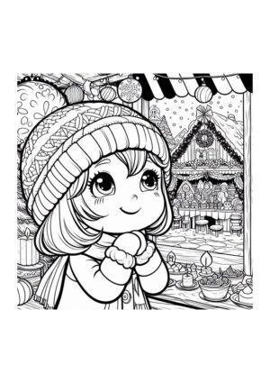 Mädchen auf Weihnachtsmarkt Malvorlage