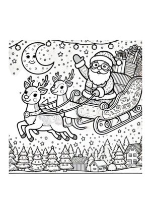 Rentiere ziehen Weihnachtsmann auf Schlitten