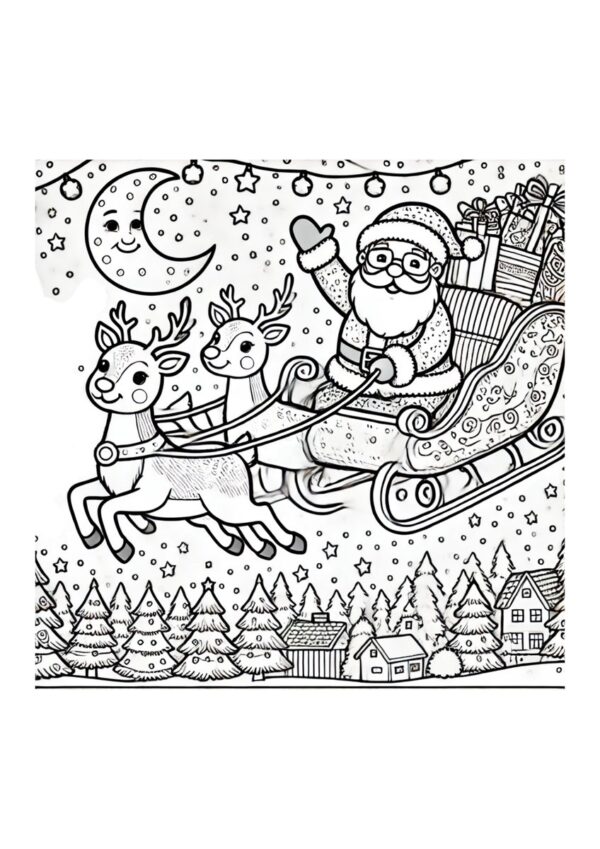 Rentiere ziehen Weihnachtsmann auf Schlitten