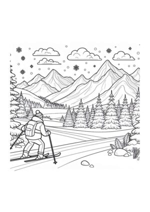 Skifahrer Berge Malvorlage