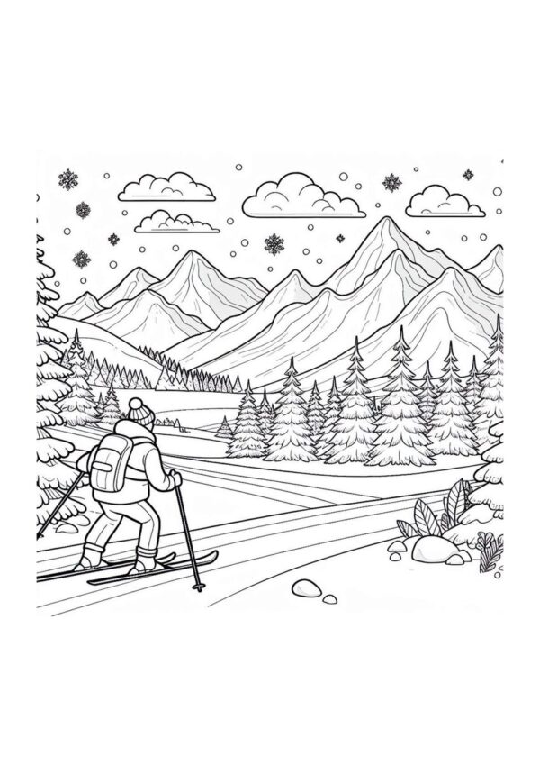 Skifahrer Berge Malvorlage