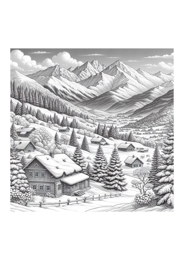 Winterlandschaft Hütten in den Bergen