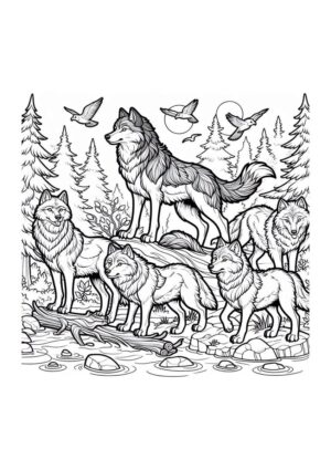 Wolfsrudel am Fluss