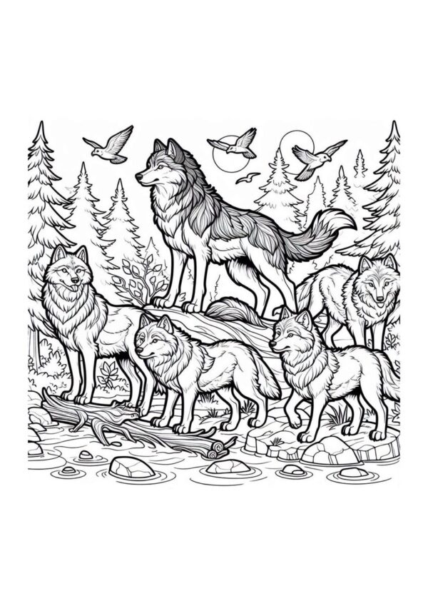 Wolfsrudel am Fluss