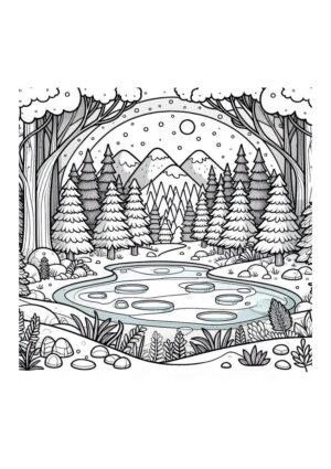 Zugefrorener See im Wald
