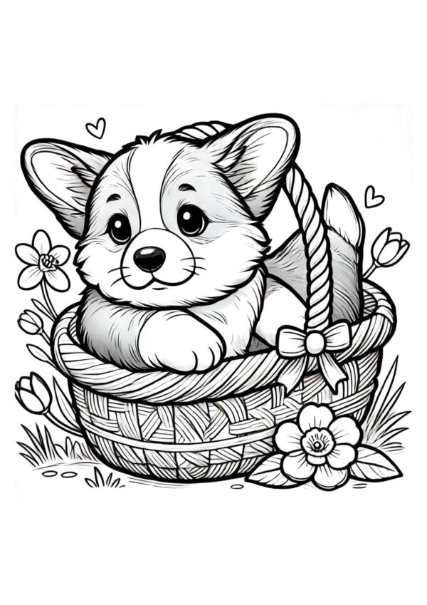 Corgi Welpe im Korb