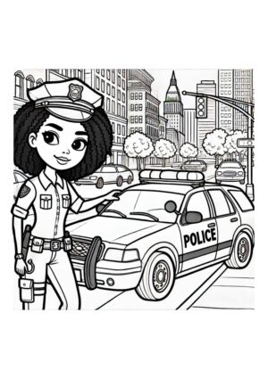Polizistin mit Polizeiauto