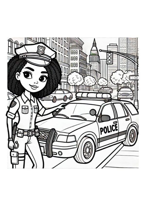 Polizistin mit Polizeiauto