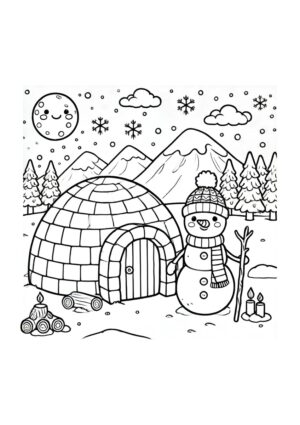 Schneemann vor Iglu