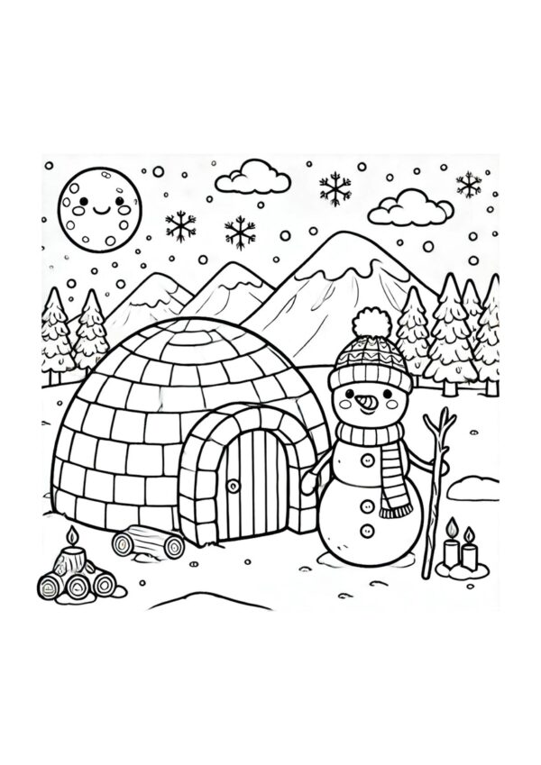 Schneemann vor Iglu