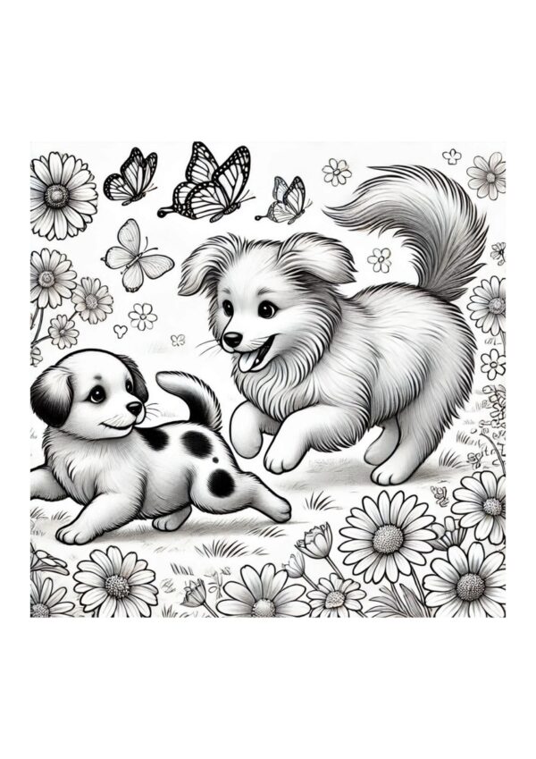 Spielende Hunde Blumenwiese