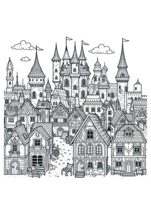 Burg in mittelalterlichen Stadt Ausmalbild
