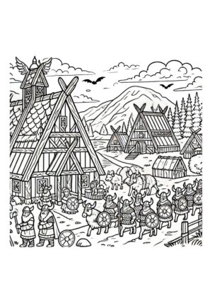 Großes Wikinger Dorf Malvorlage