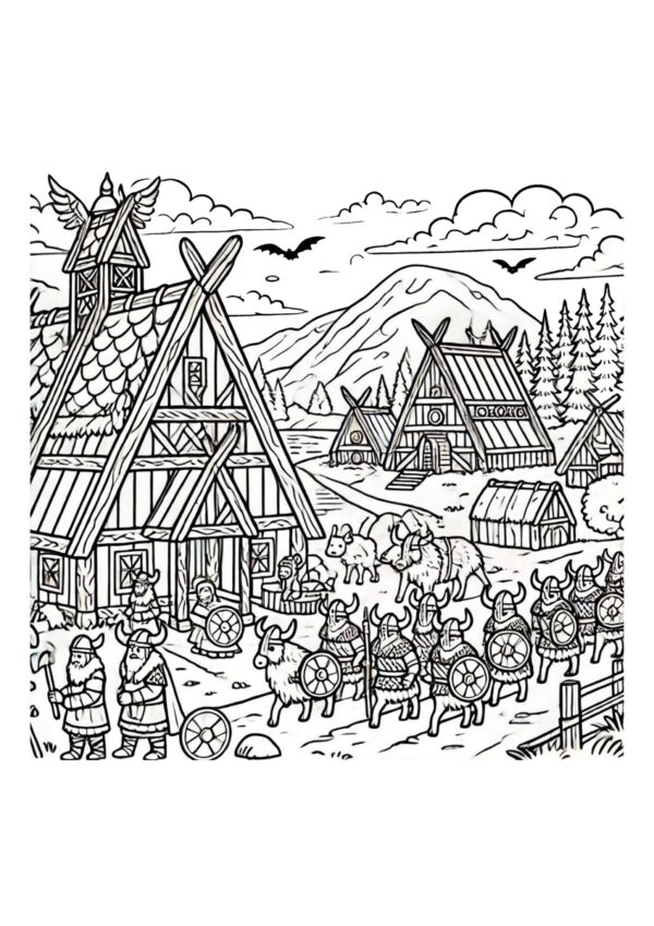 Großes Wikinger Dorf Malvorlage