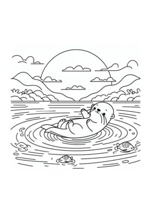Otter badet Ausmalbild