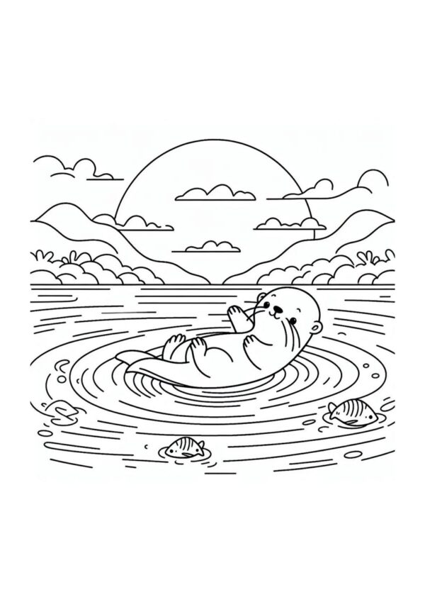 Otter badet Ausmalbild
