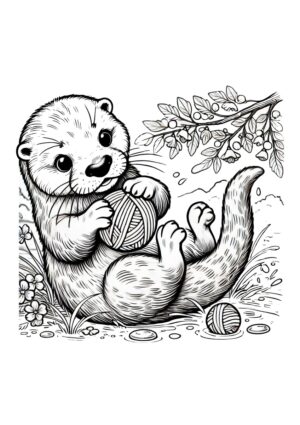 Otter spielt mit Wollknäuel