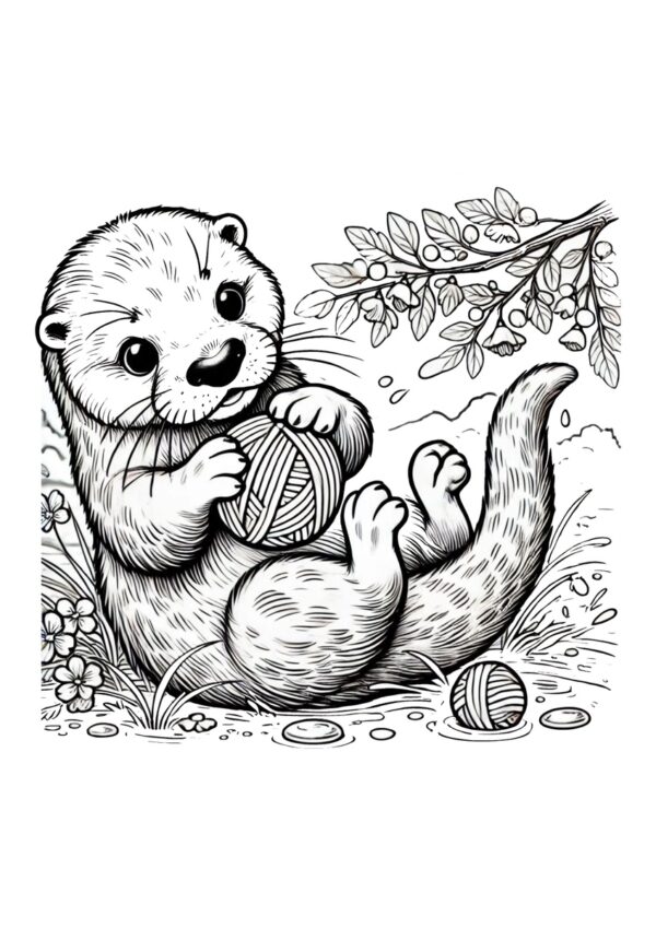 Otter spielt mit Wollknäuel