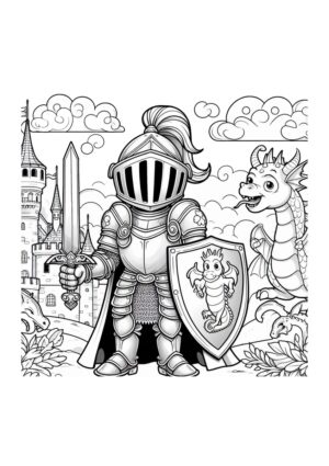 Ritter mit Drache Ausmalbild