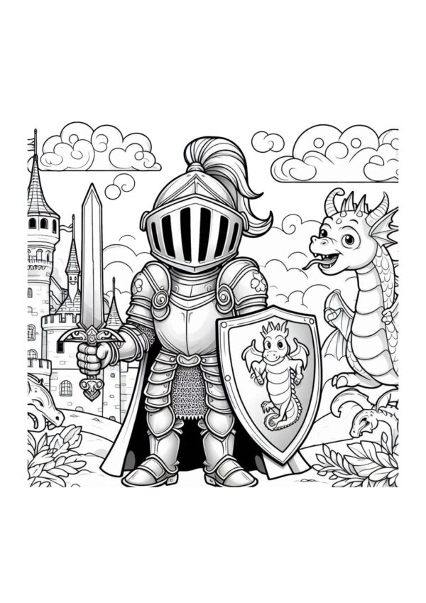 Ritter mit Drache Ausmalbild