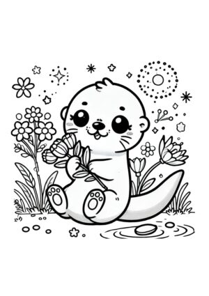 Süßer Otter mit Blumen