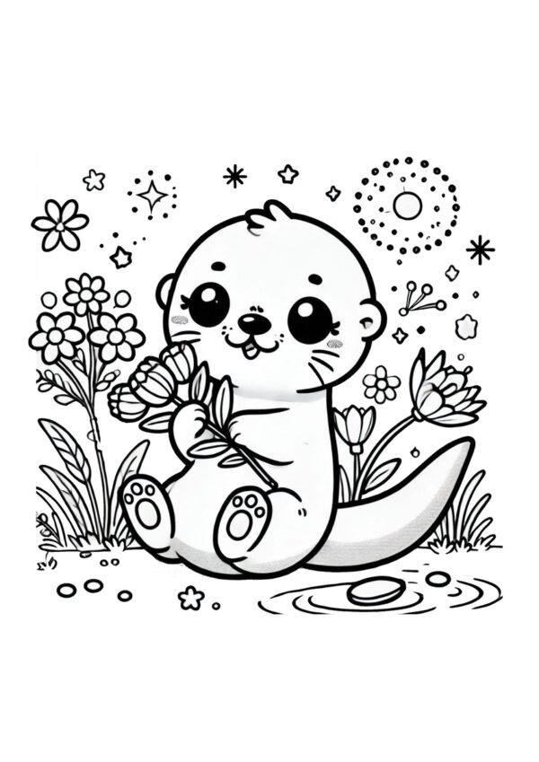 Süßer Otter mit Blumen