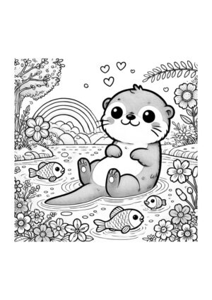Süßer Otter mit Fischen