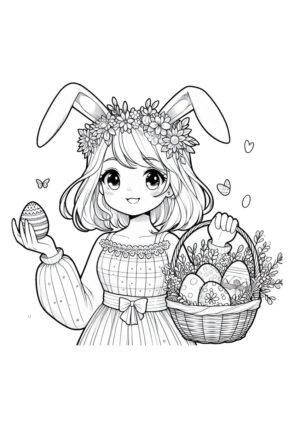 Anime Mädchen mit Bunny Ears - Oster Malvorlage