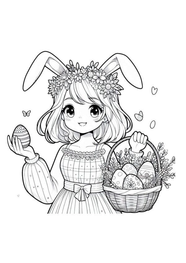 Anime Mädchen mit Bunny Ears - Oster Malvorlage