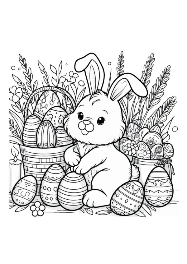 Osterhase mit vielen Ostereiern