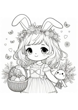 Schönes Mädchen mit Hasenohren und Osterkorb