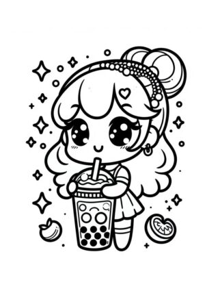 Kawaii Mädchen trinkt leckeren Bubble Tea