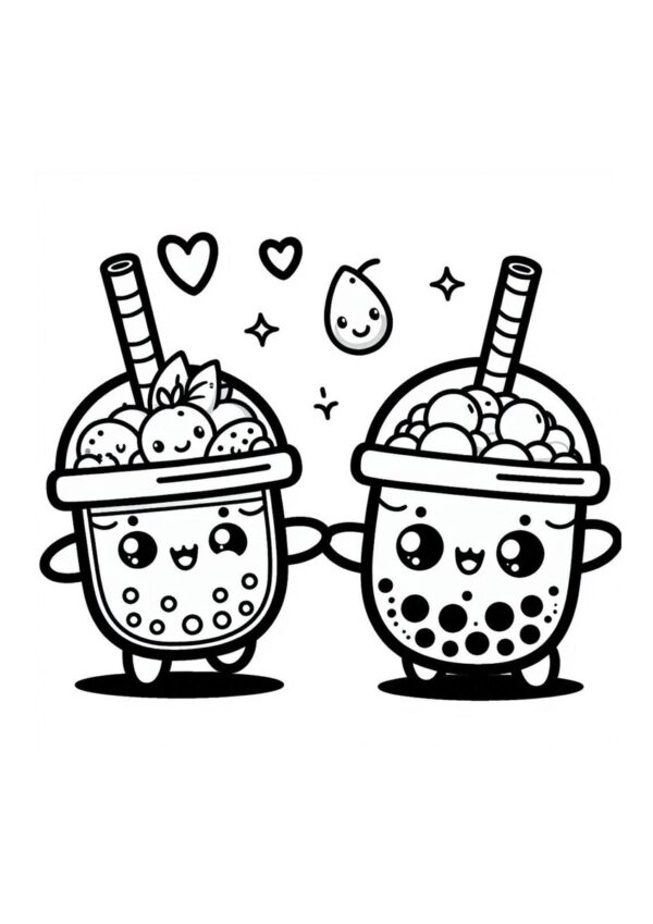 Niedliche Bubble Tea Malvorlage