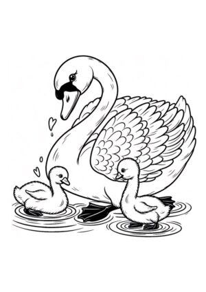 Schwan mit süßen Küken Ausmalbild